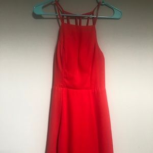 Red strapless dress